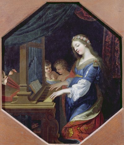 Santa Cecília Jogando o Órgão (óleo sobre cobre) de Jacques Stella